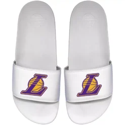 Men's ISlide White Los Angeles Lakers Primary Motto Slide Sandals