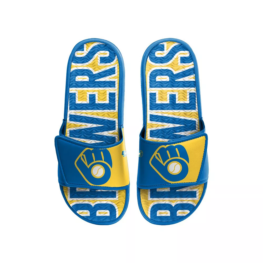 Men's FOCO Milwaukee Brewers Retro Colorblock Logo Gel Slide Sandals 1 Men's FOCO Milwaukee Brewers Retro Colorblock Logo Gel Slide Sandals